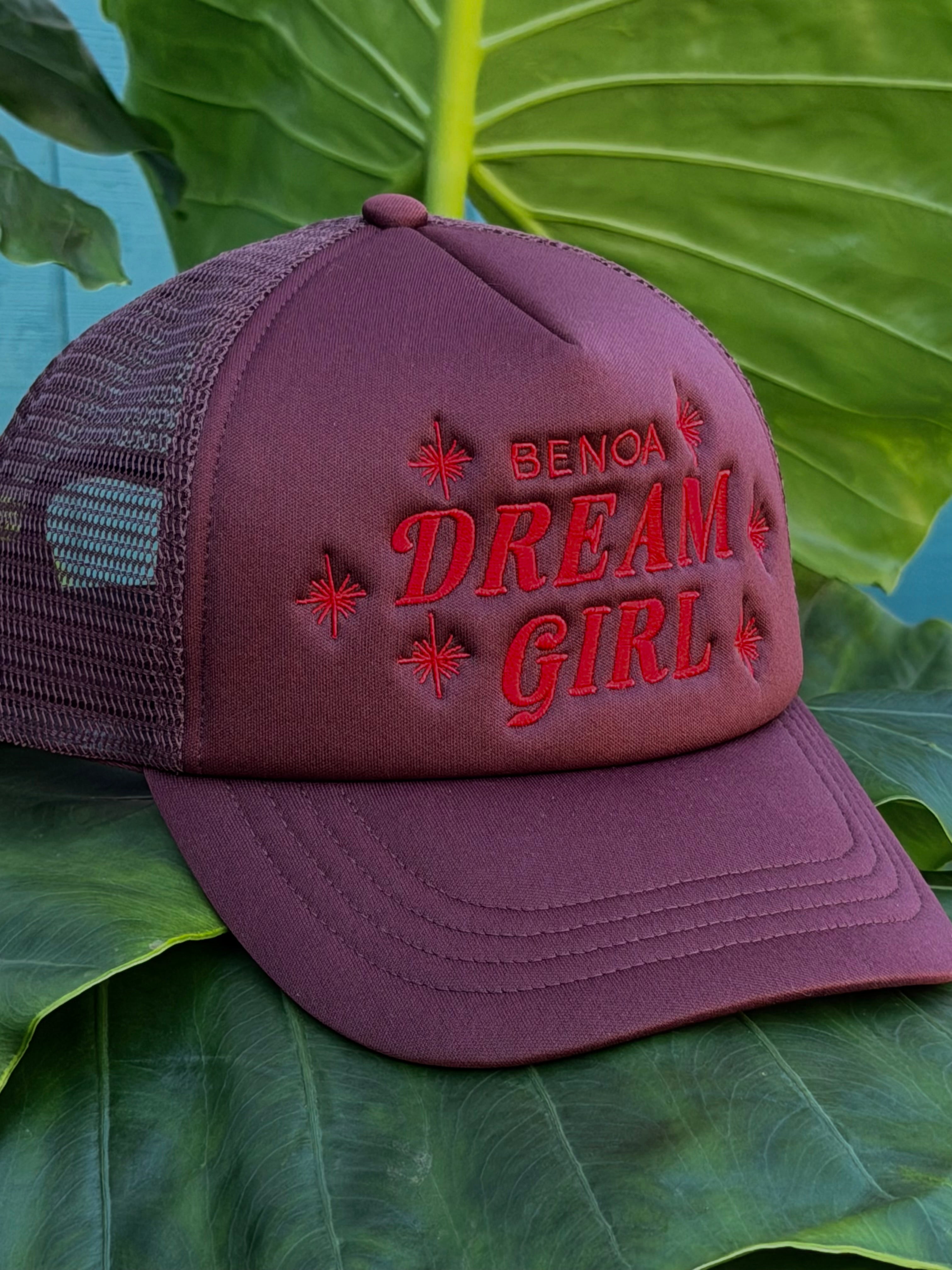 "Dream Girl" Embroidered Trucker Hat - Brown w/ Red