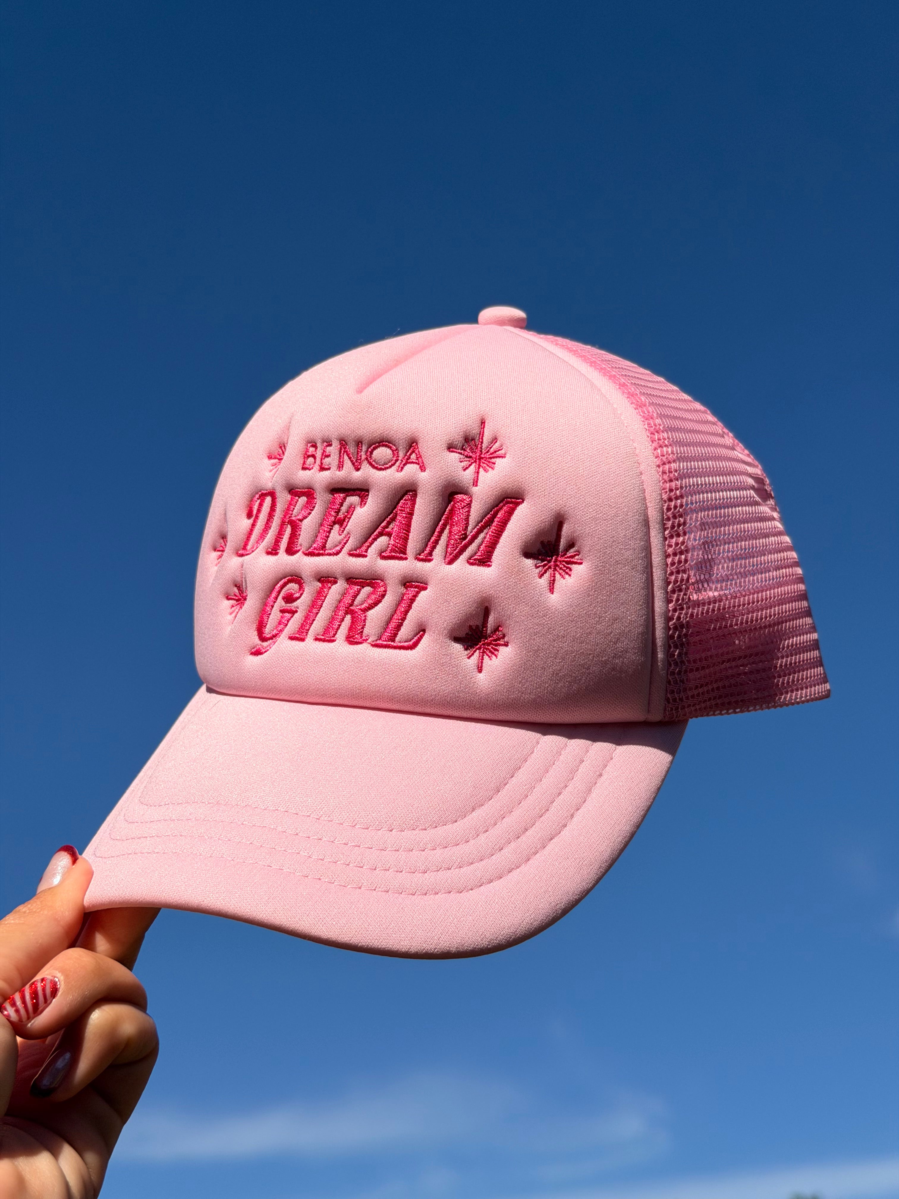"Dream Girl" Embroidered Trucker Hat -Pink w/ pink