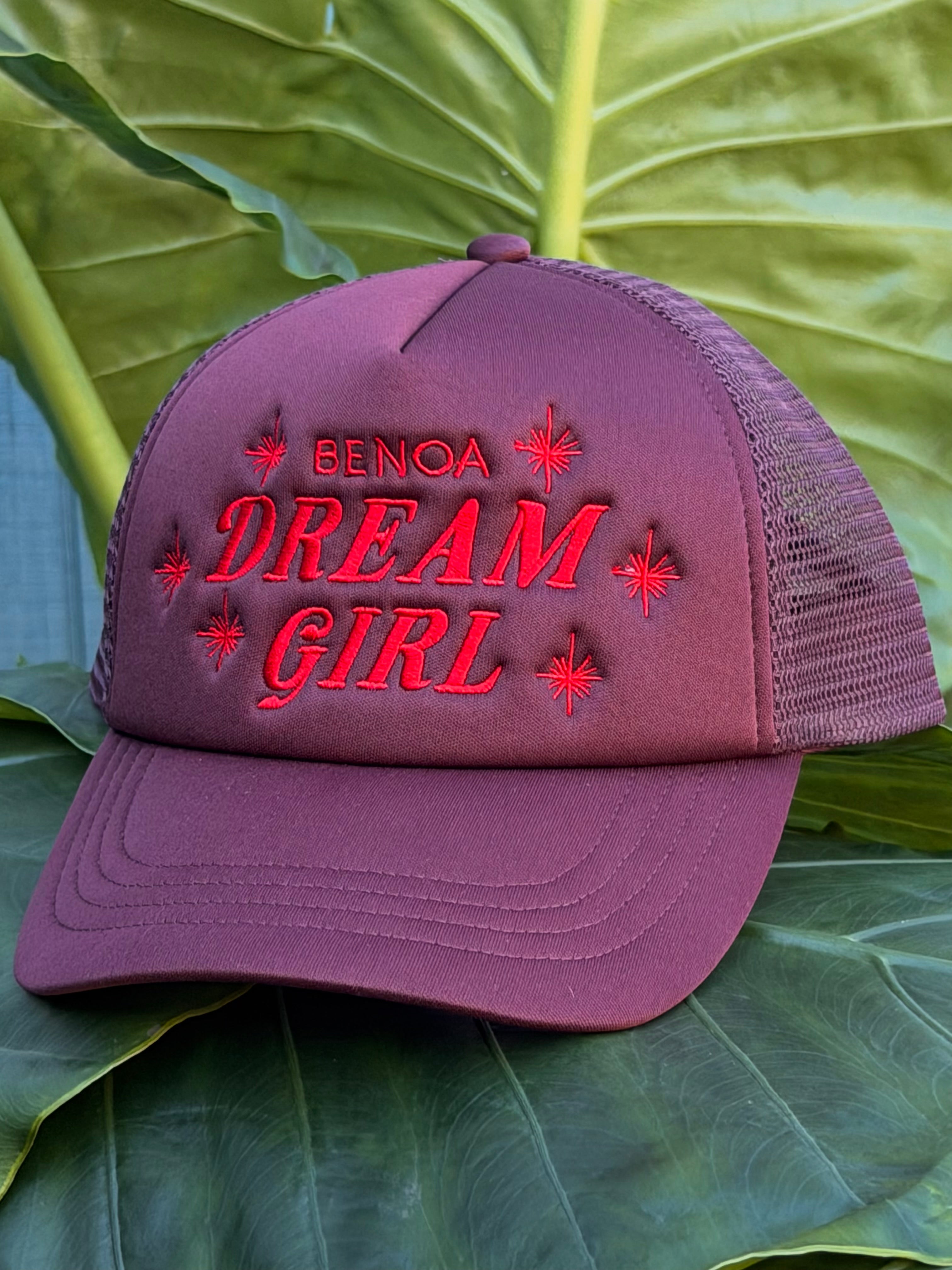 "Dream Girl" Embroidered Trucker Hat - Brown w/ Red
