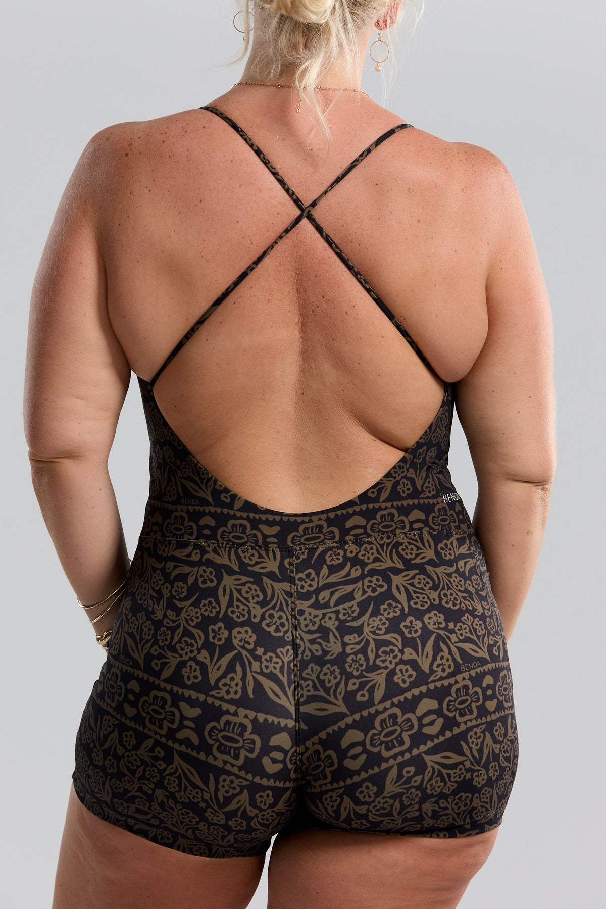 Cross-Back Active Romper - Brown Batik