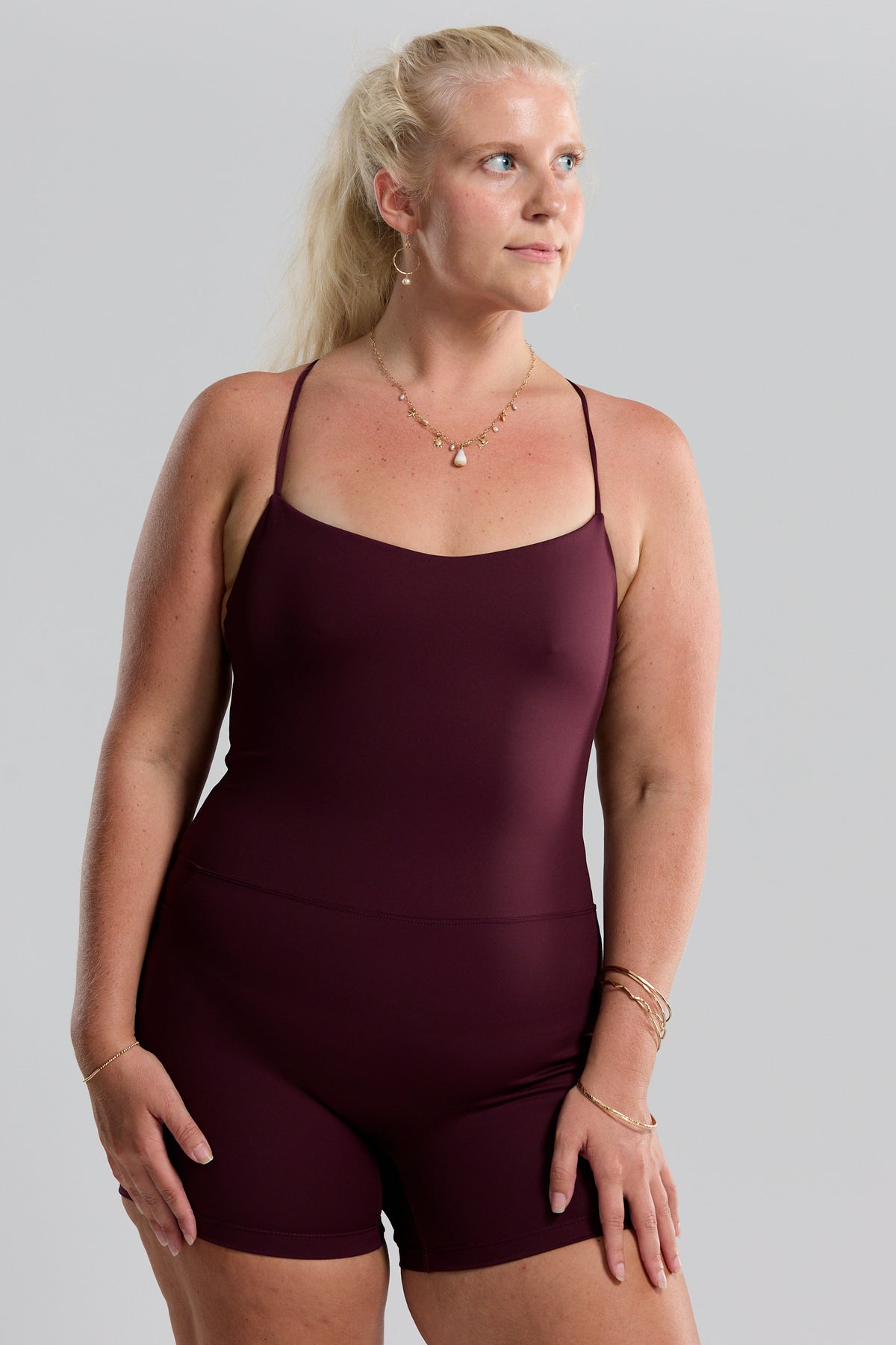 Cross-Back Active Romper - Plum
