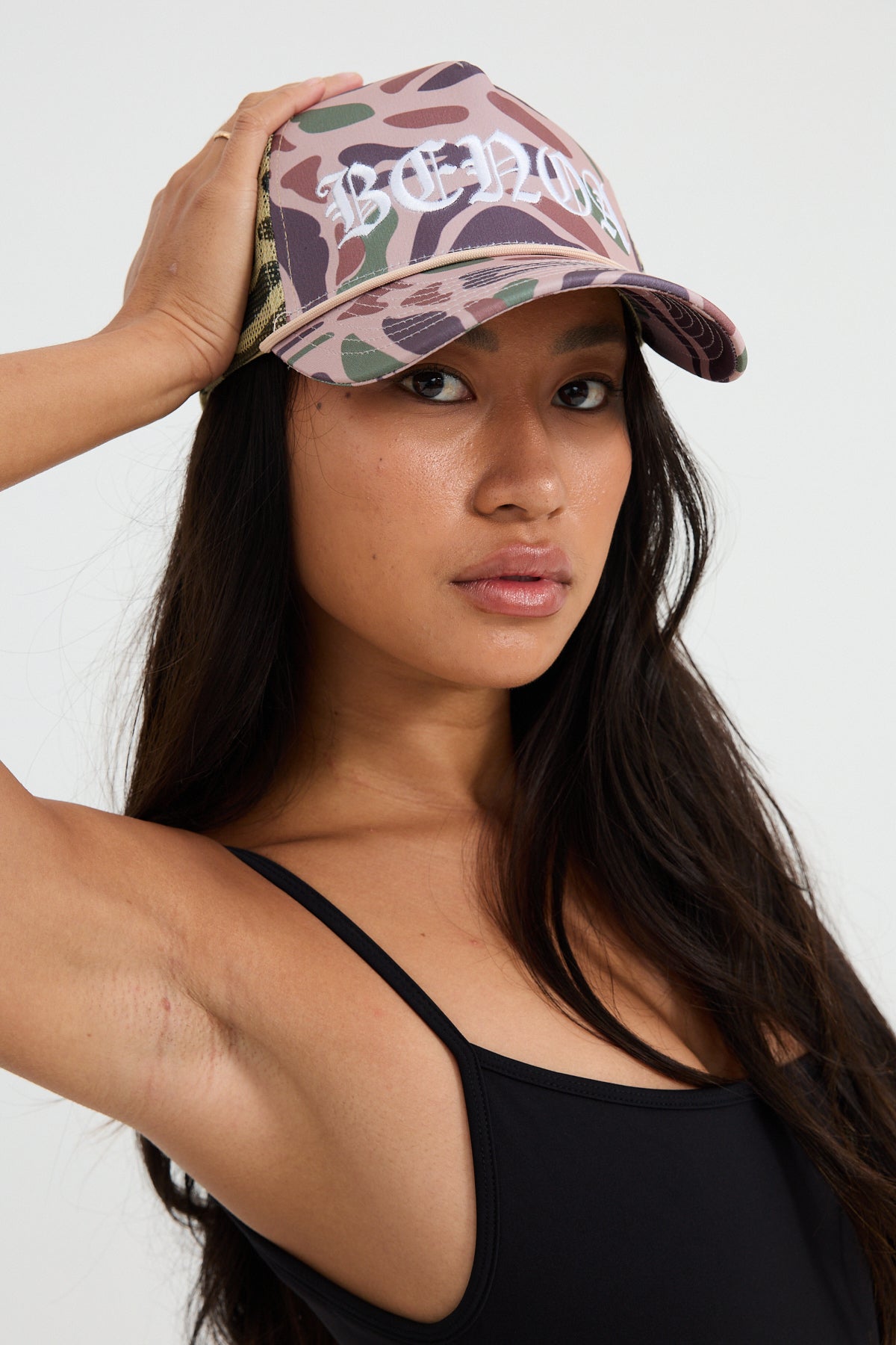 Embroidered Trucker Hat - Camo w/ White