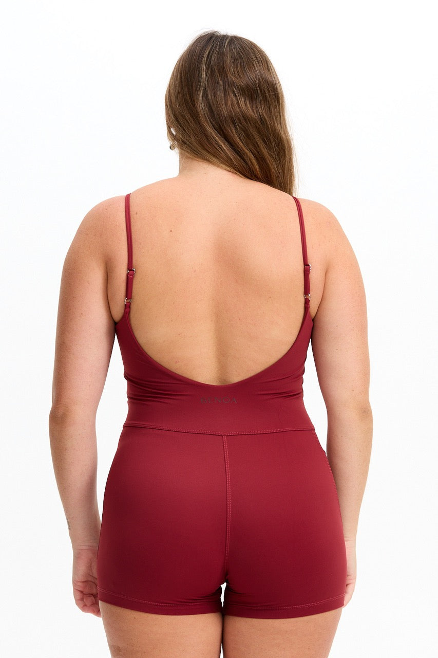 V-Neck Active Romper - Cherry