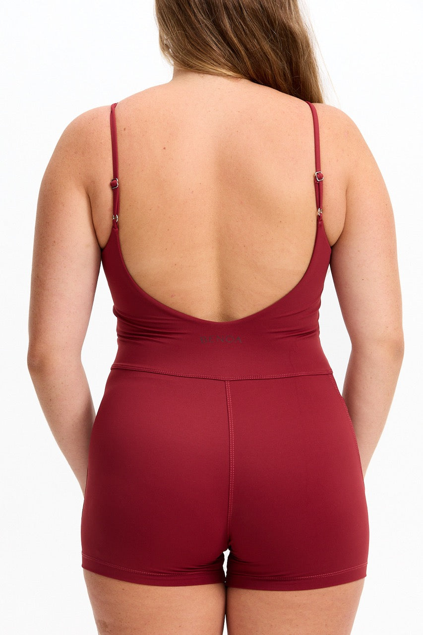 V-Neck Active Romper - Cherry