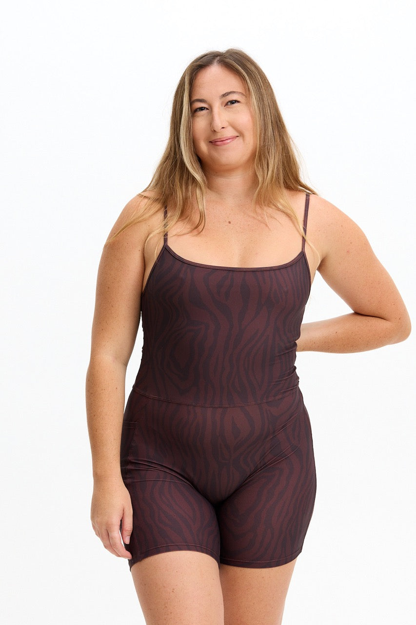 5" Active Romper - Chocolate Zebra