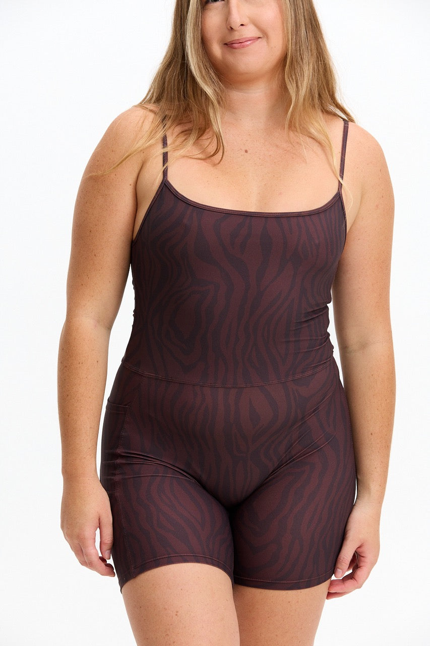 5" Active Romper - Chocolate Zebra