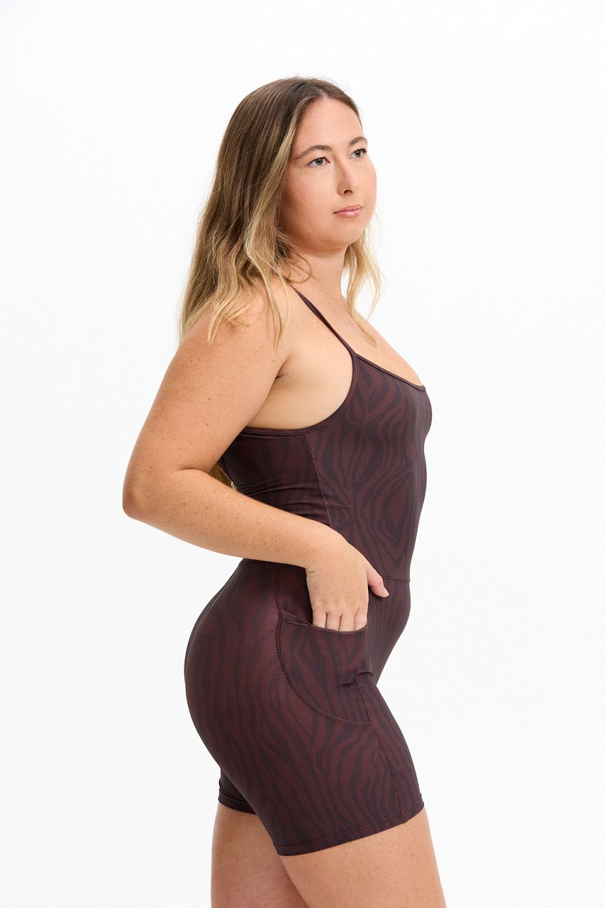 5" Active Romper - Chocolate Zebra