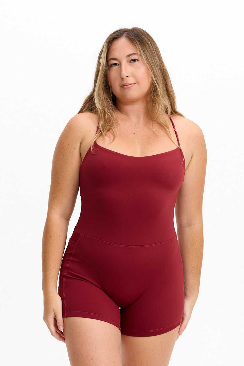Cross-Back Active Romper - Cherry