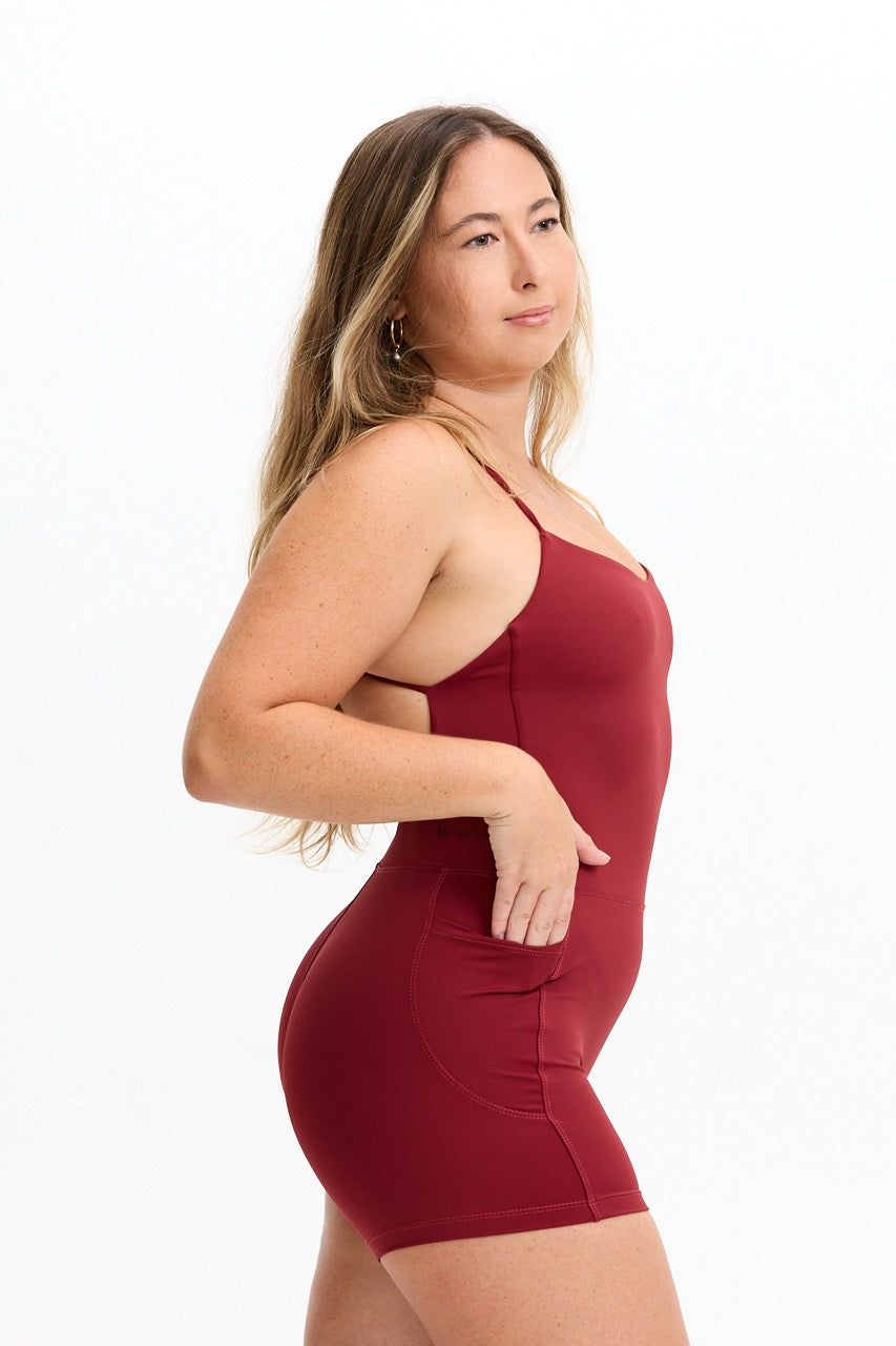 Cross-Back Active Romper - Cherry