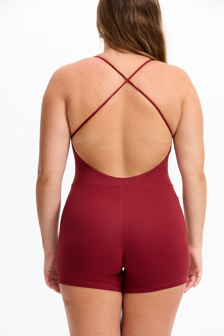 Cross-Back Active Romper - Cherry