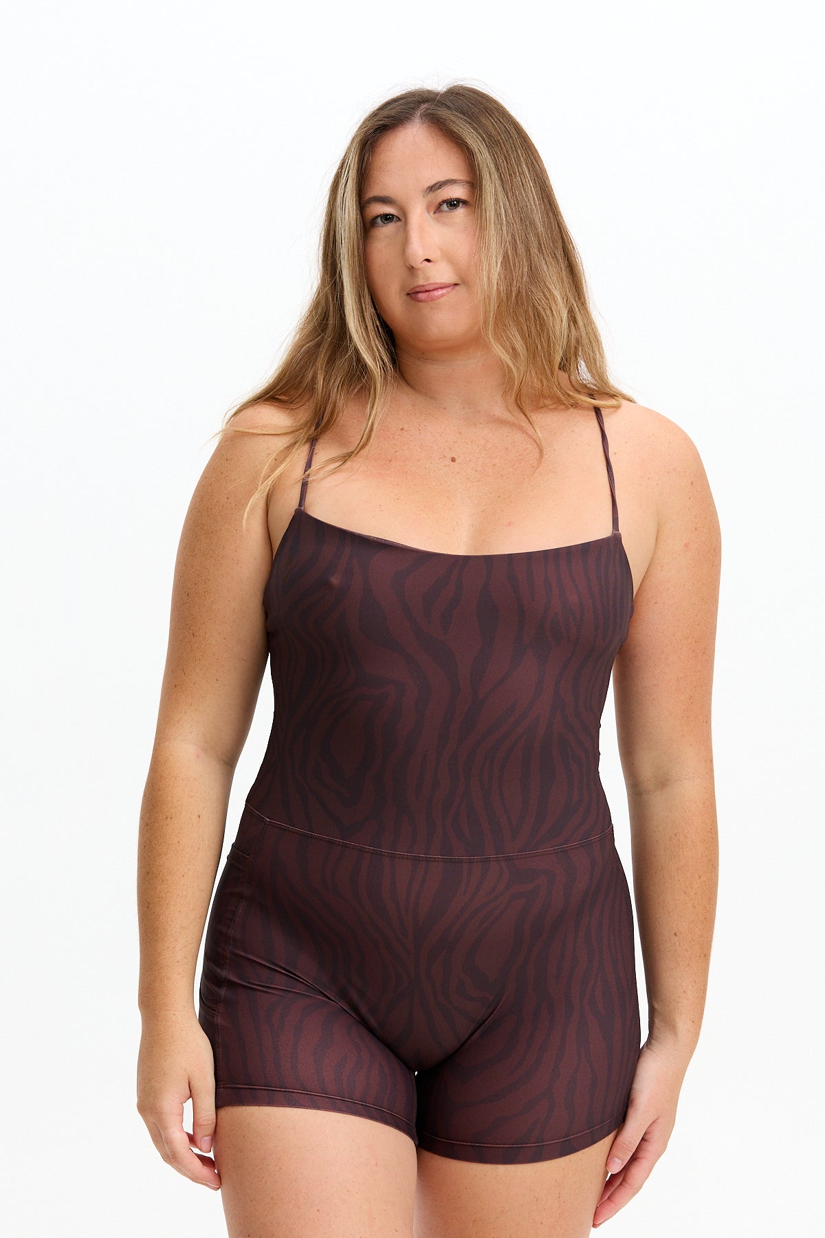 Cross-Back Active Romper - Chocolate Zebra