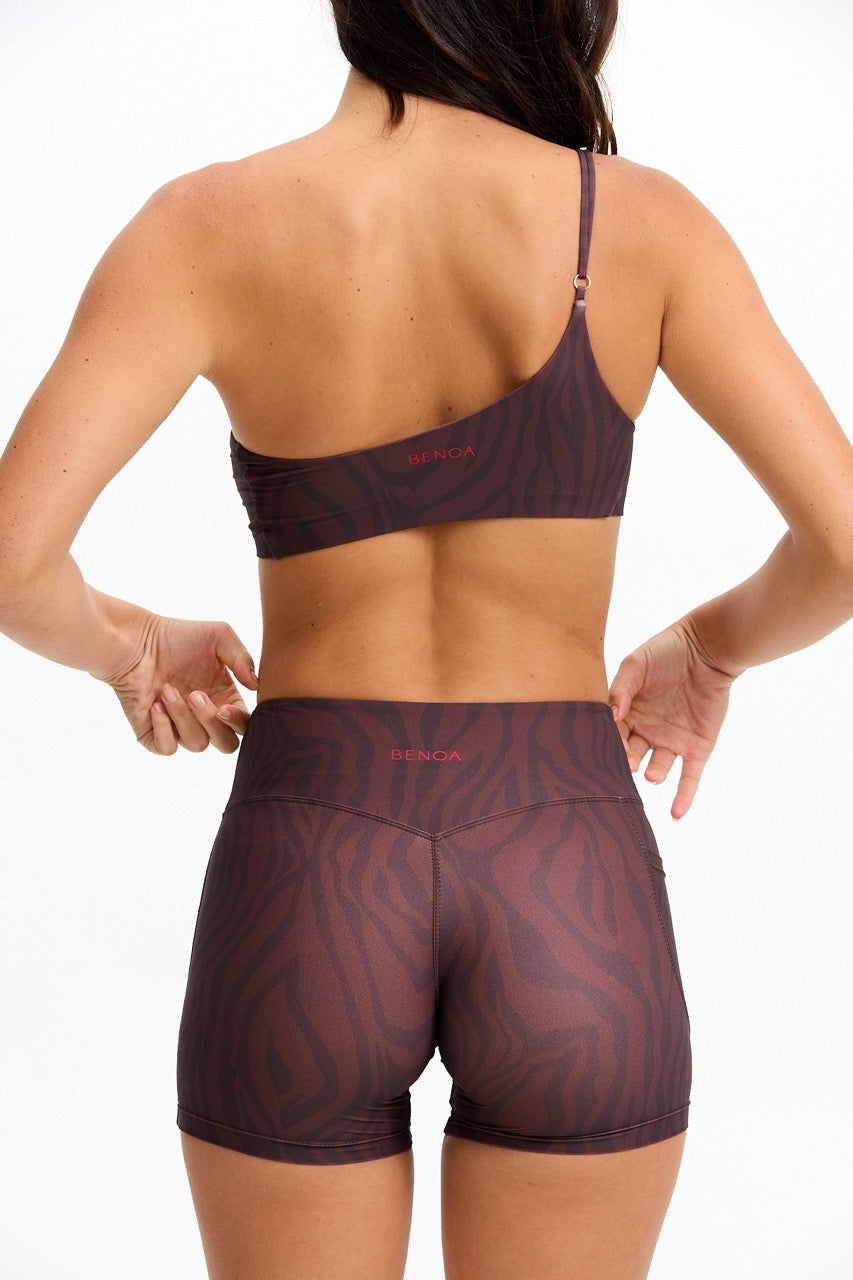 One Shoulder Sports Bra - Chocolate Zebra