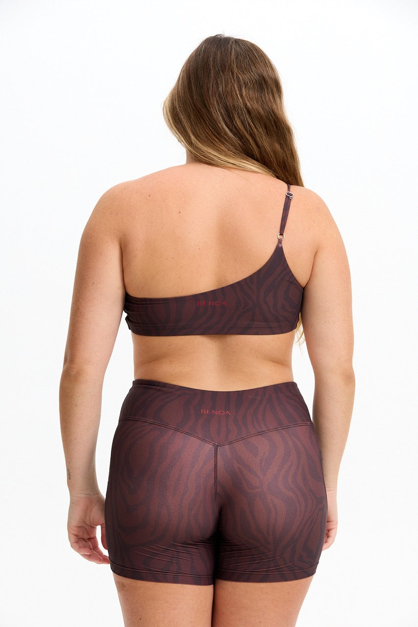 One Shoulder Sports Bra - Chocolate Zebra