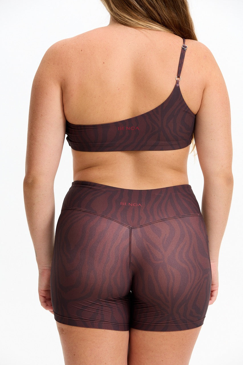 One Shoulder Sports Bra - Chocolate Zebra