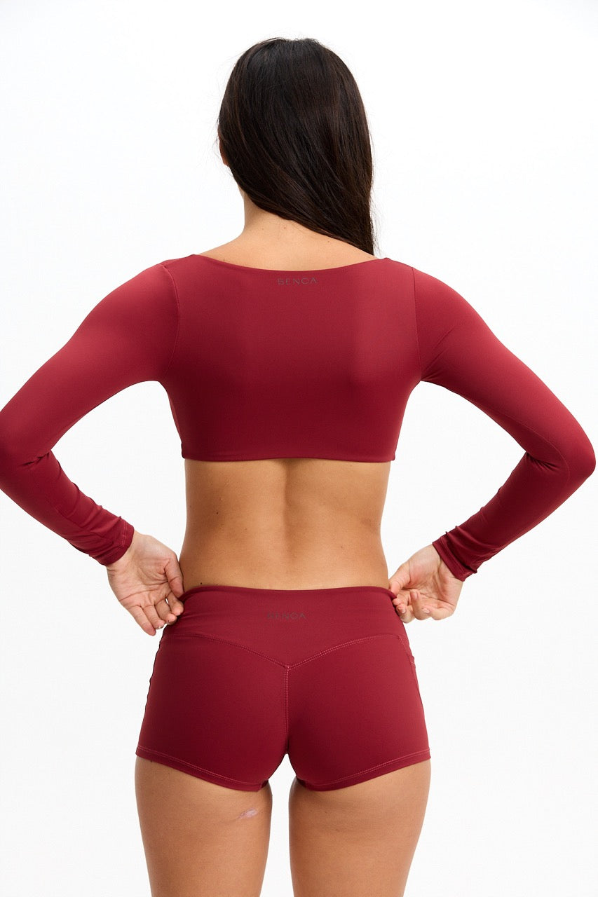 Long Sleeve Active Crop Top - Cherry
