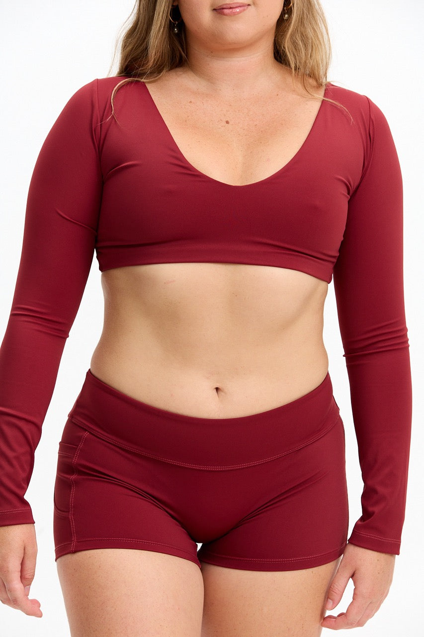Long Sleeve Active Crop Top - Cherry
