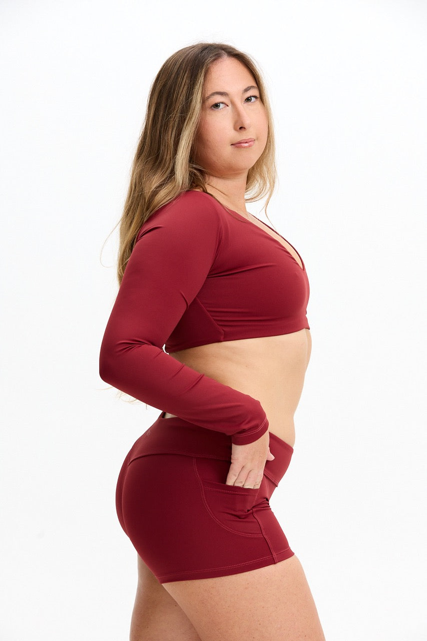 Long Sleeve Active Crop Top - Cherry