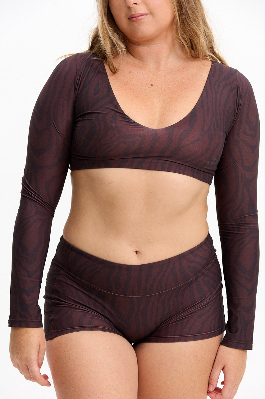 Long Sleeve Active Crop Top - Chocolate Zebra