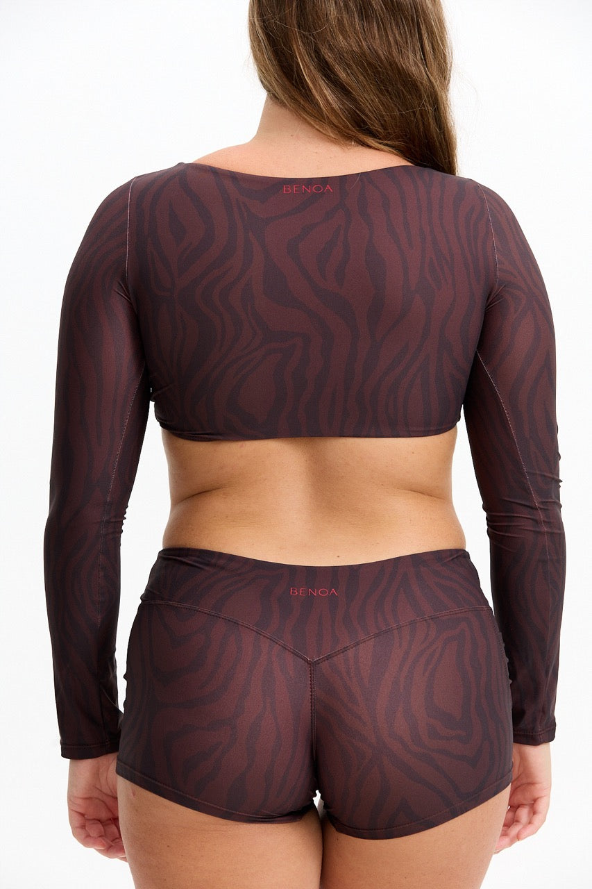 Long Sleeve Active Crop Top - Chocolate Zebra