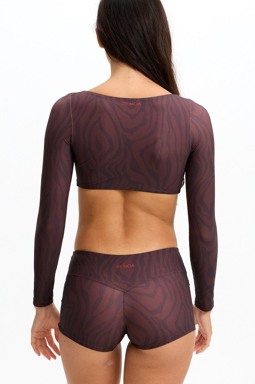 Long Sleeve Active Crop Top - Chocolate Zebra