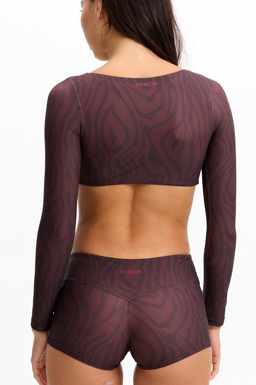 Long Sleeve Active Crop Top - Chocolate Zebra