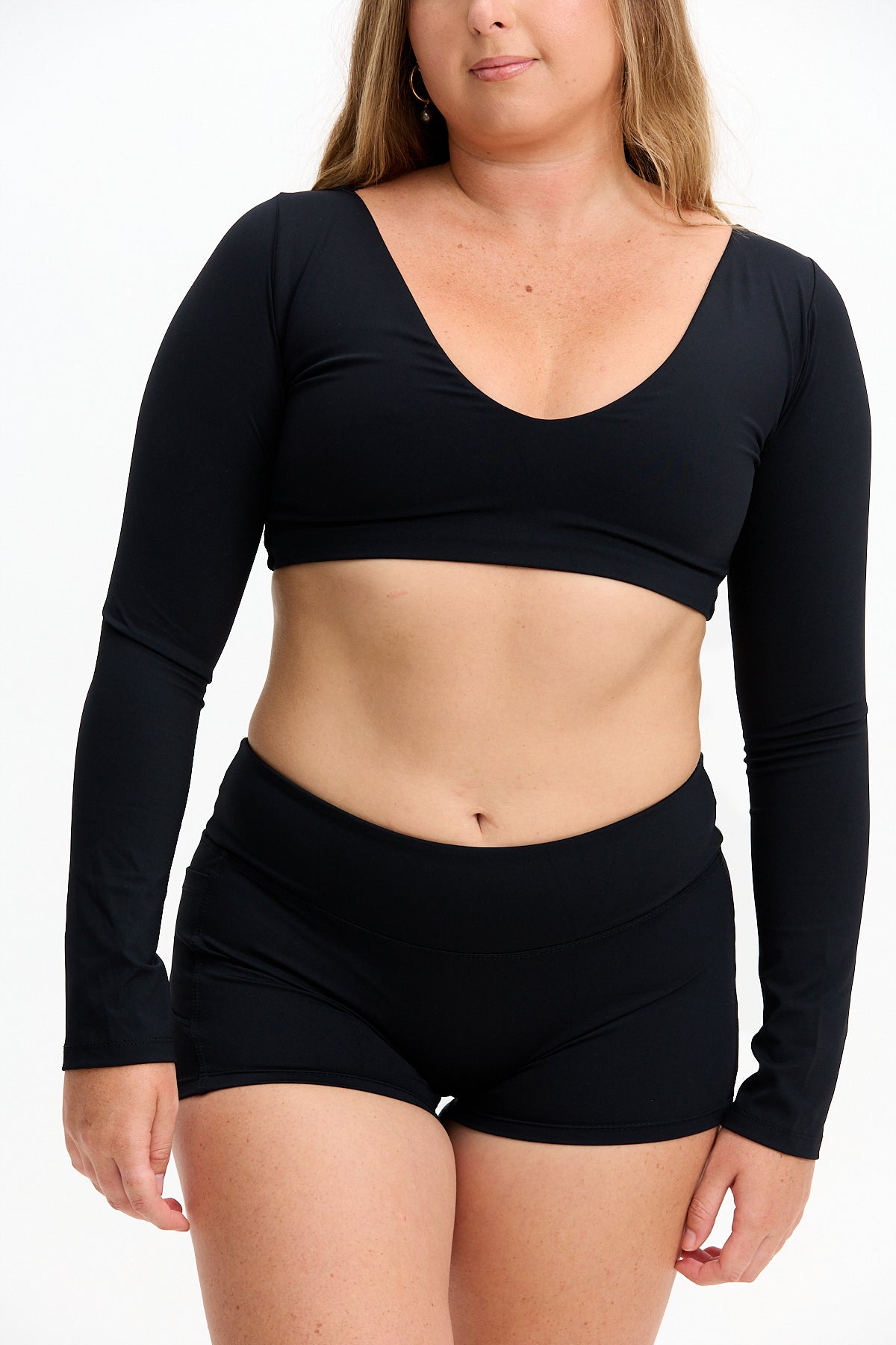 Long Sleeve Active Crop Top - Black
