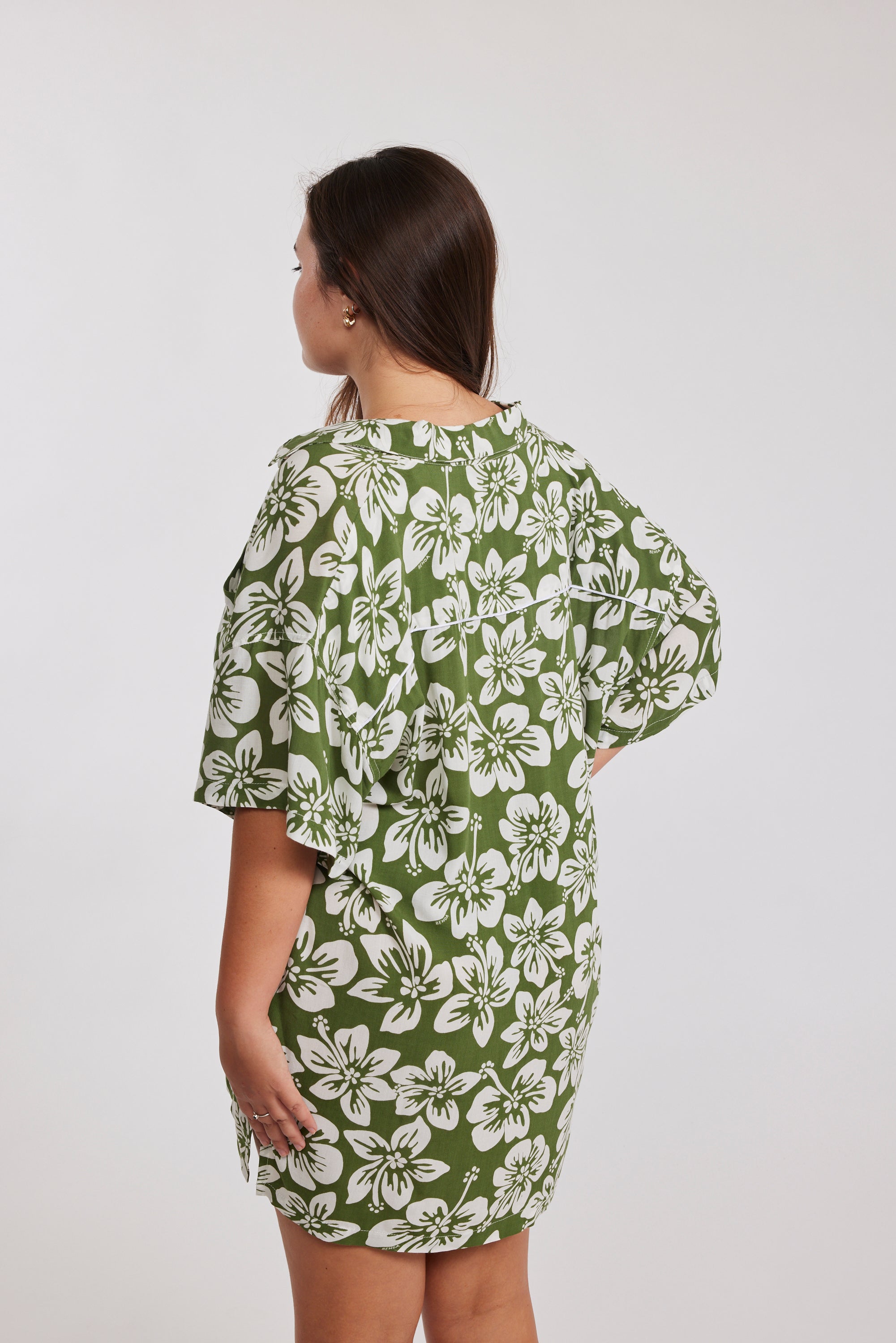 Aloha Shirt Dress - Green Batik