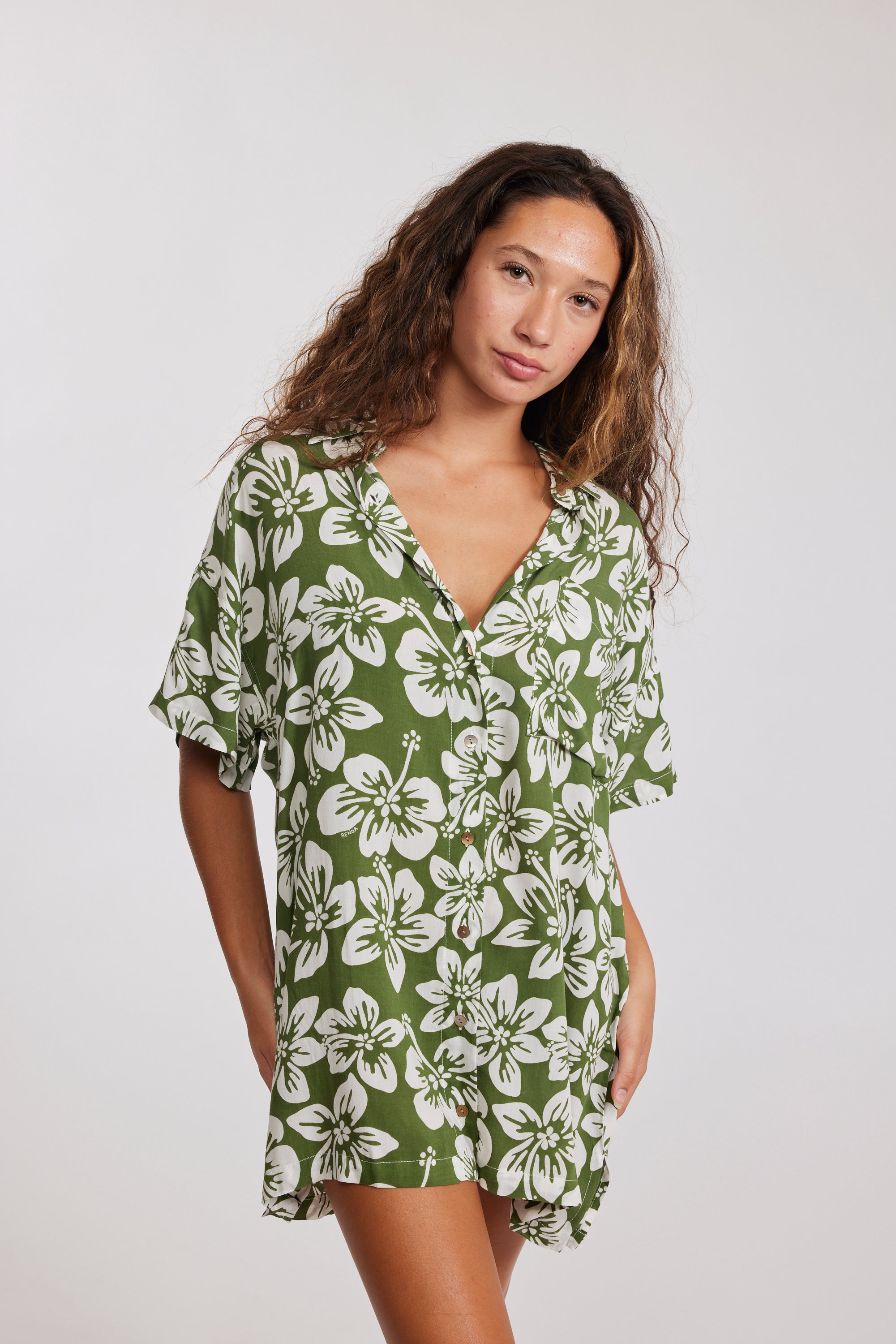 Aloha Shirt Dress - Green Batik