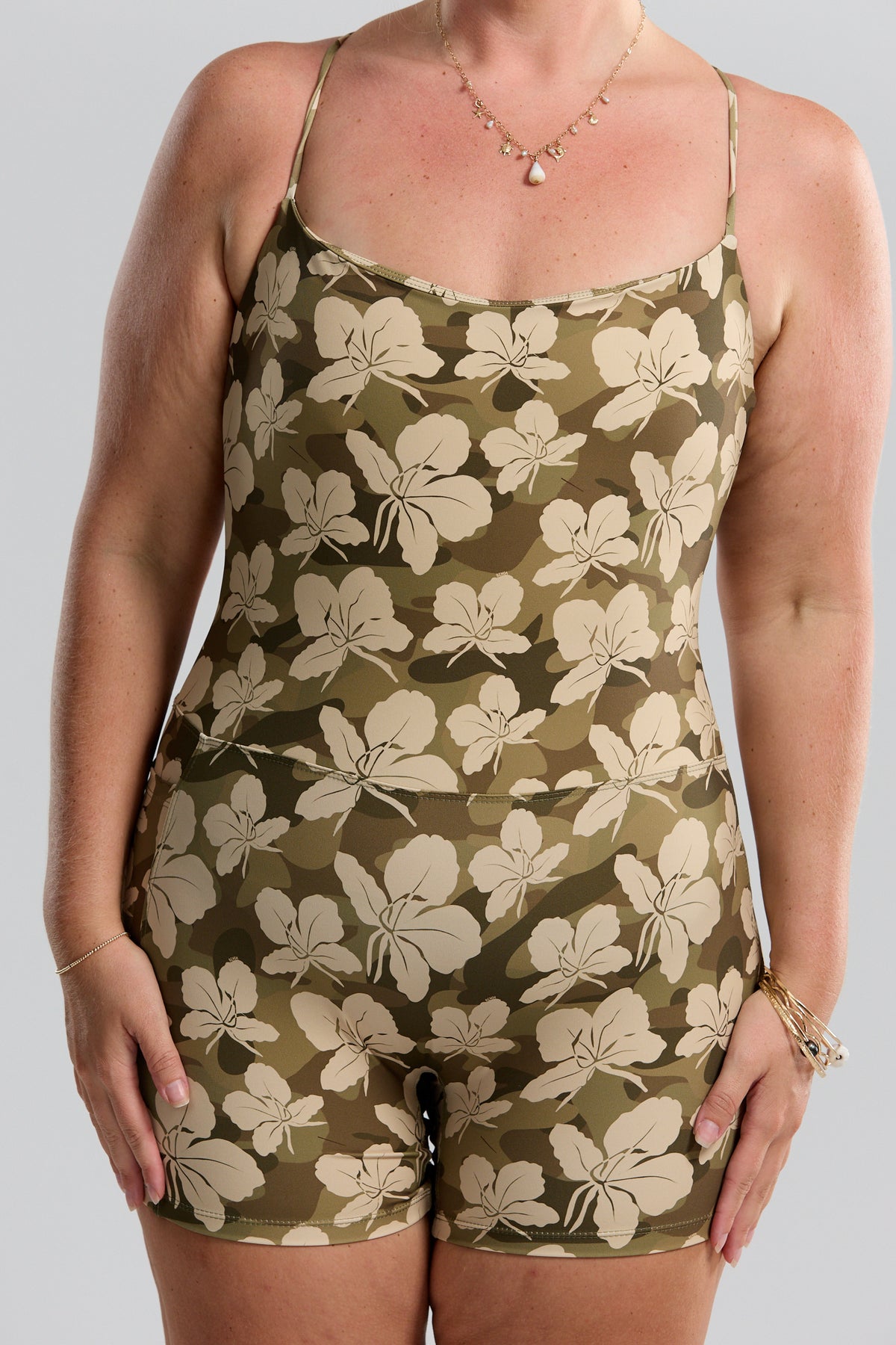 Cross-Back Active Romper - Camo Ginger