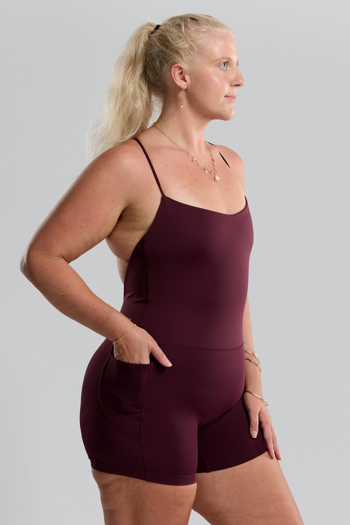 Cross-Back Active Romper - Plum