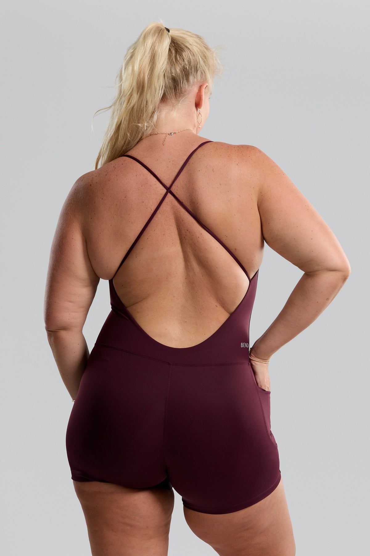 Cross-Back Active Romper - Plum