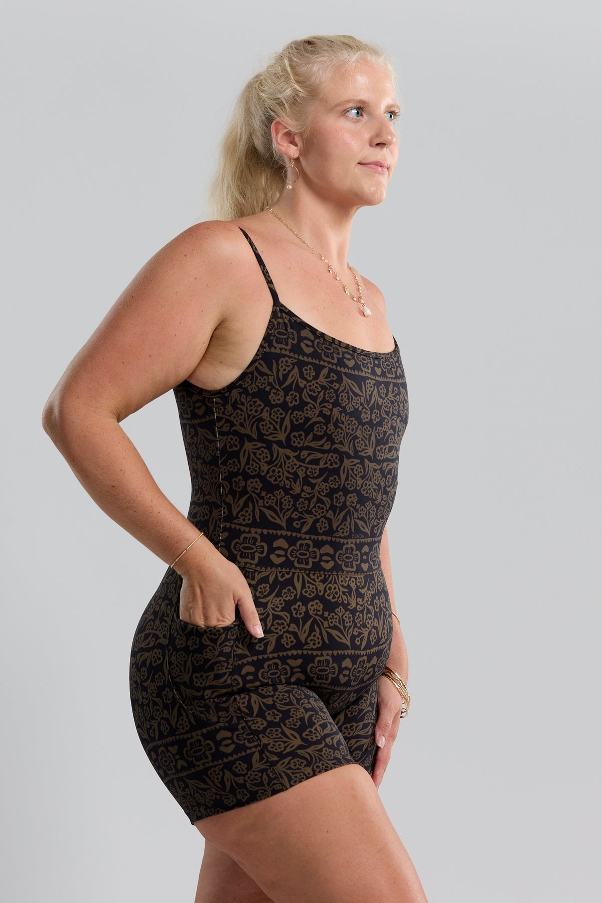3" Active Romper - Brown Batik