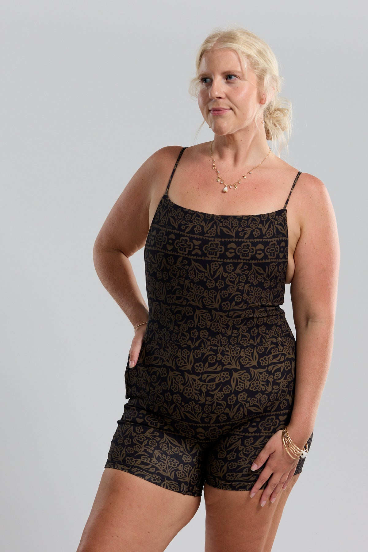 Brynn Active Romper - Brown Batik