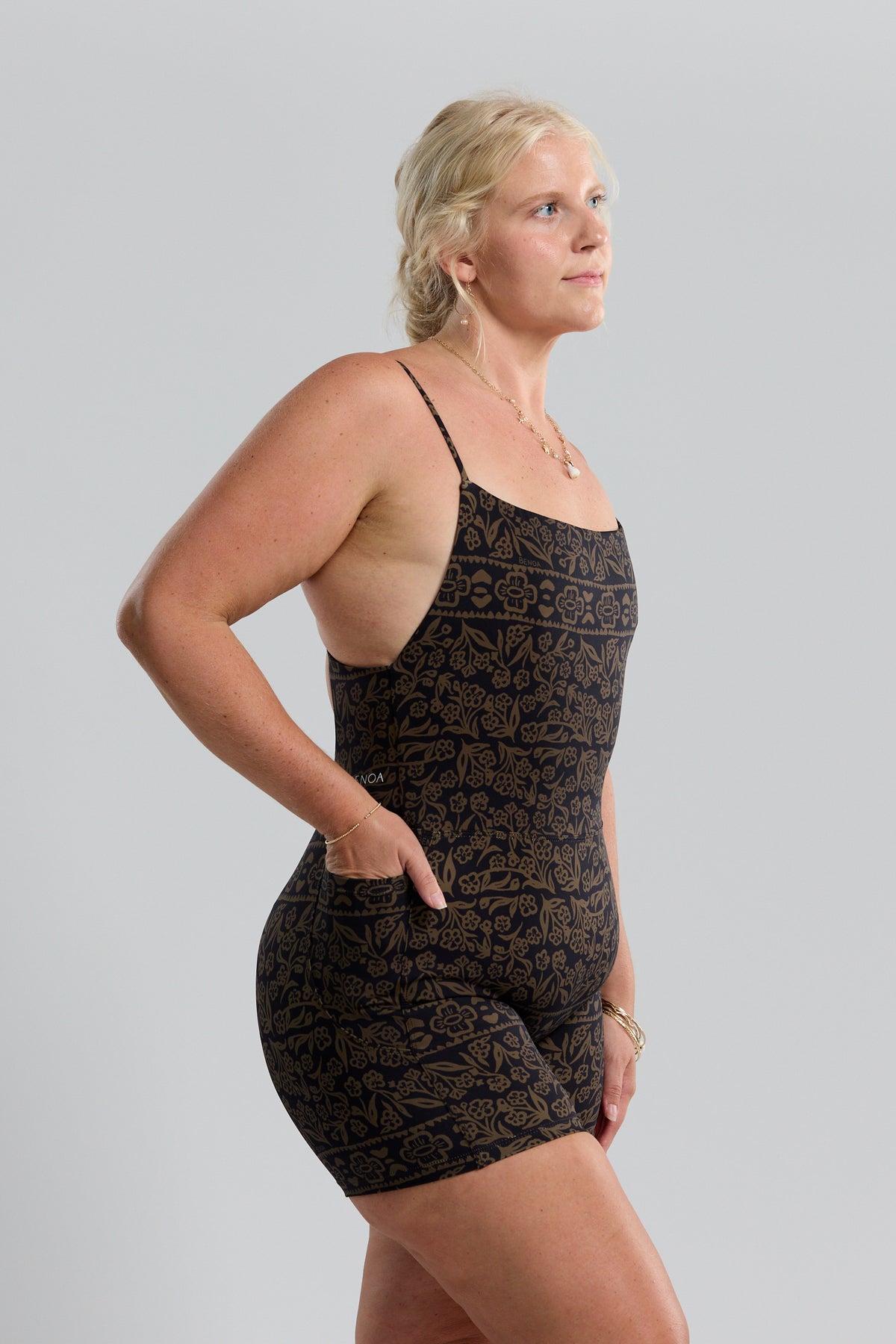 Brynn Active Romper - Brown Batik