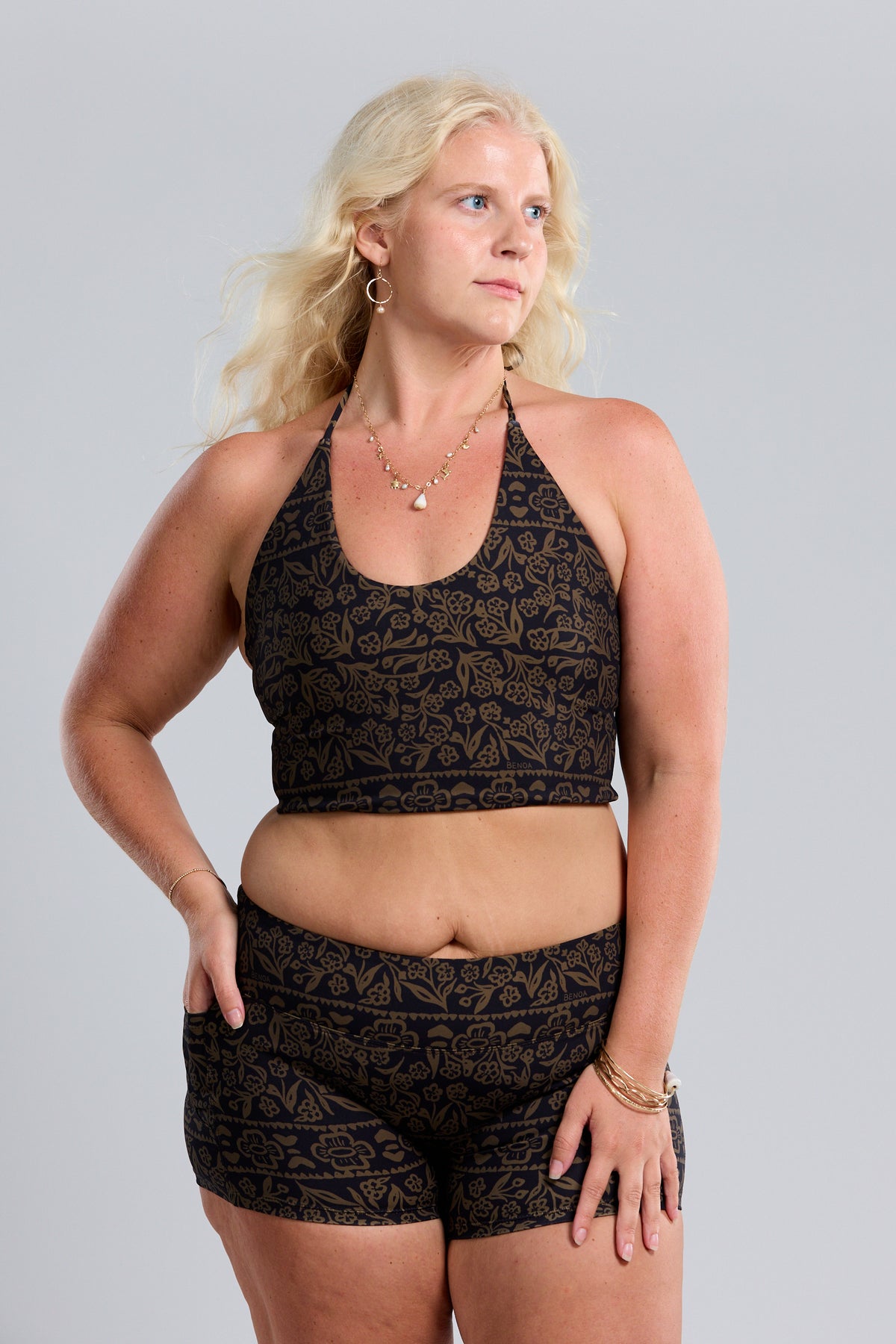 Low Rise Active Shorts - Brown Batik