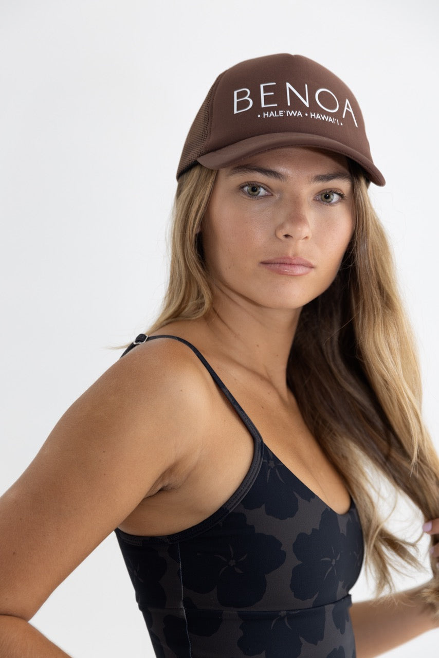 Printed Trucker Hat - Brown w/ white