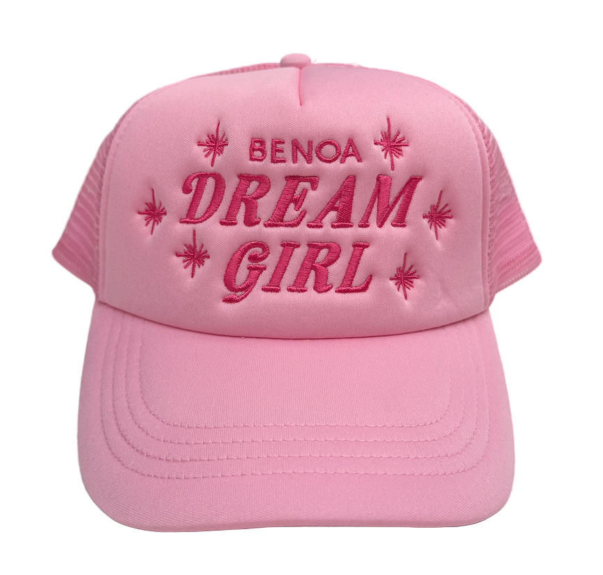 "Dream Girl" Embroidered Trucker Hat -Pink w/ pink