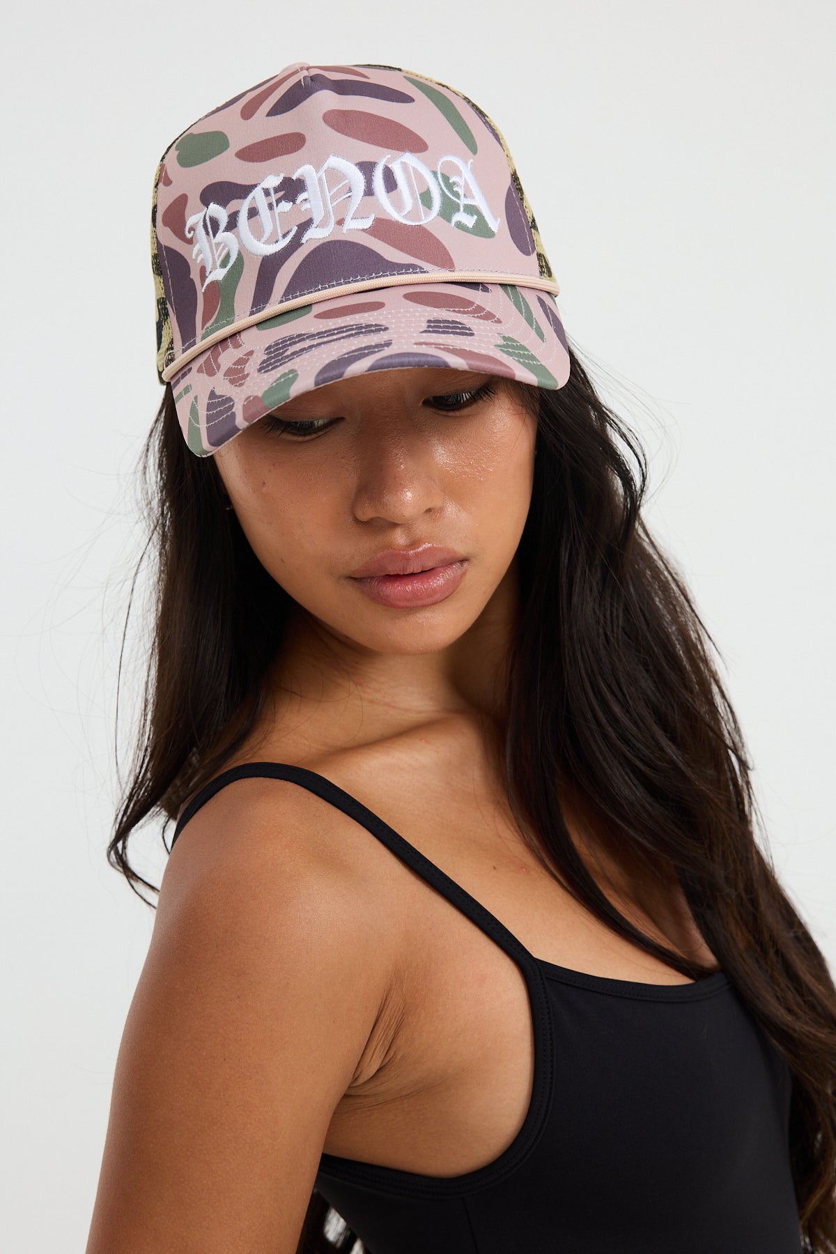 Embroidered Trucker Hat - Camo w/ White