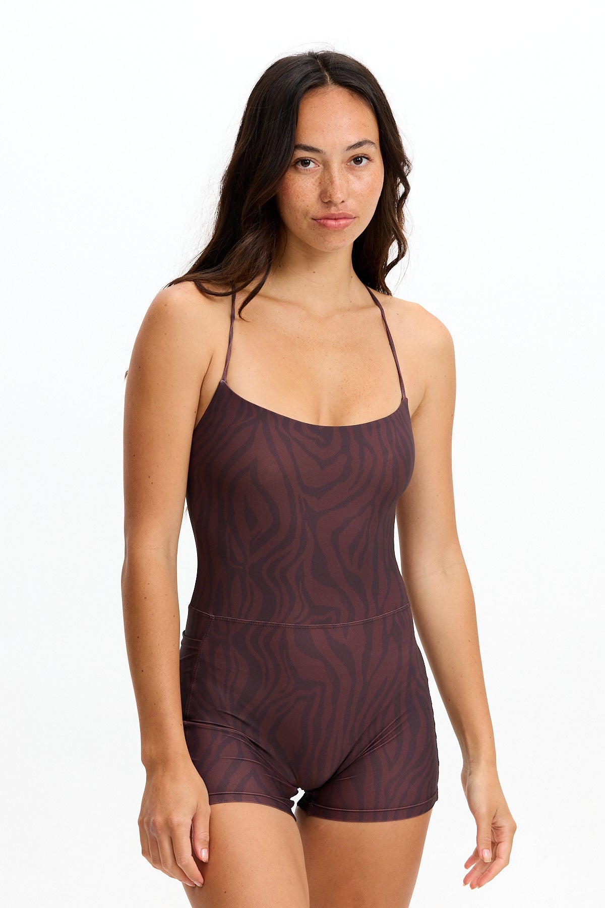 Cross-Back Active Romper - Chocolate Zebra