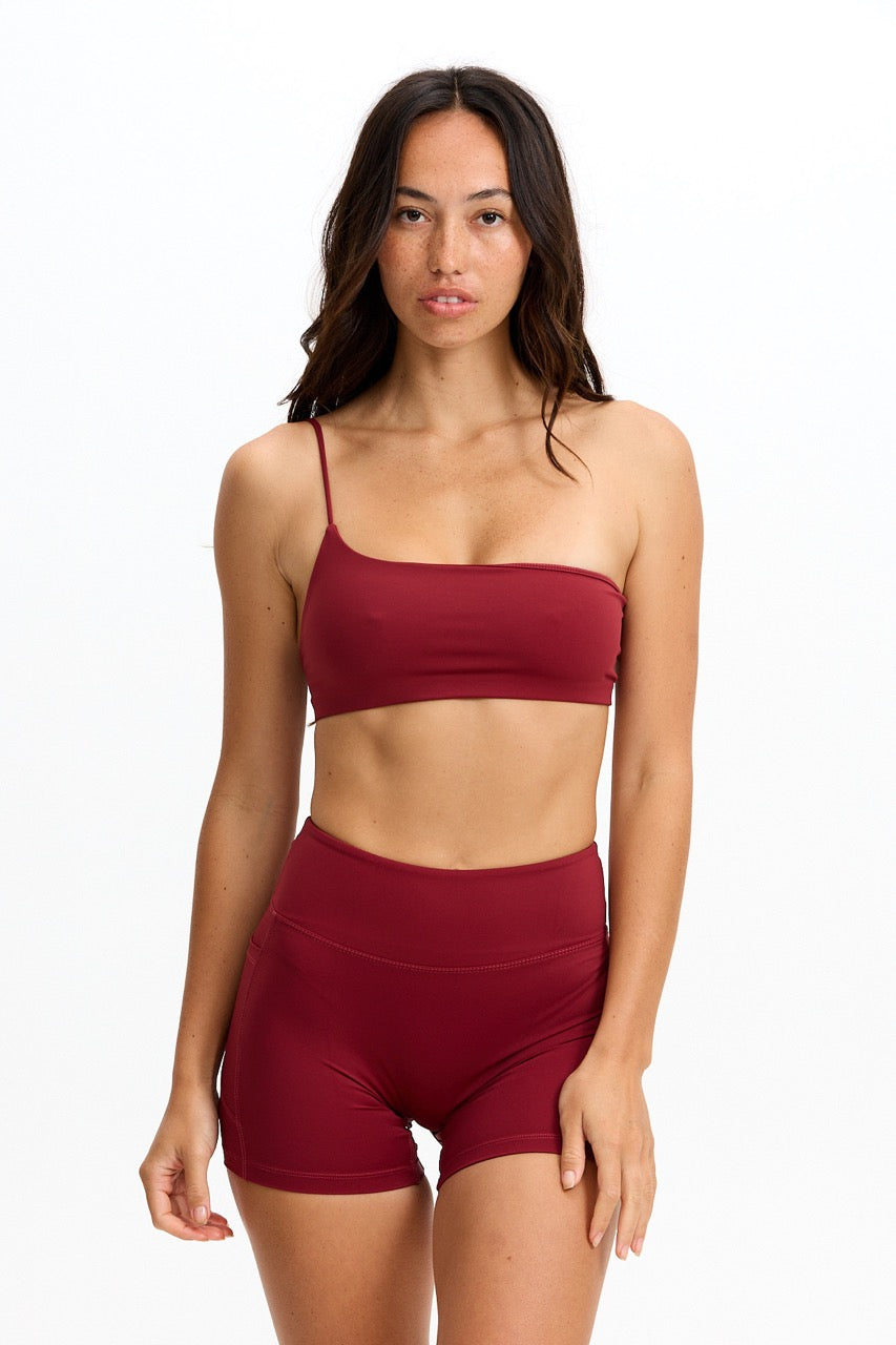 One Shoulder Sports Bra - Cherry
