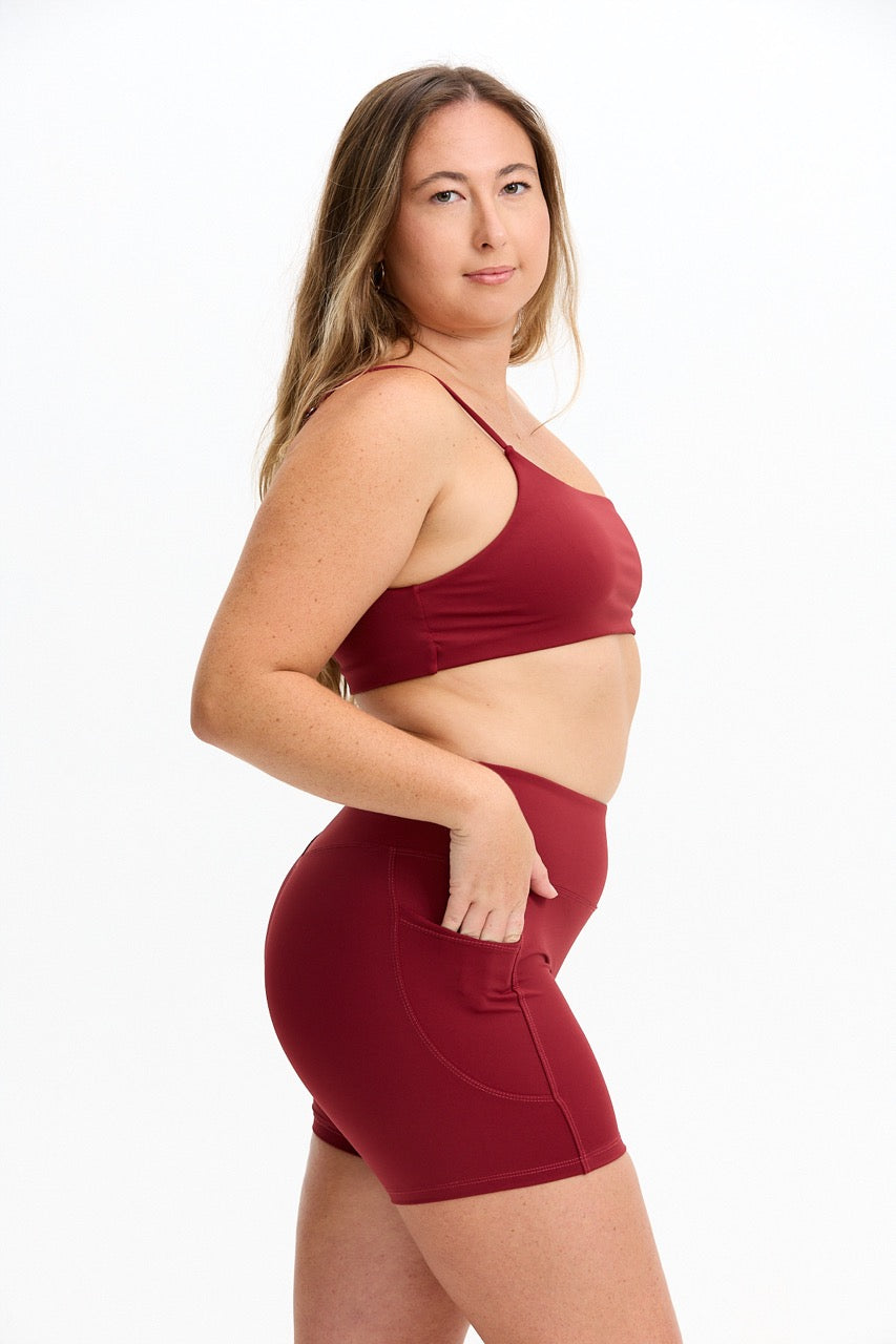 One Shoulder Sports Bra - Cherry
