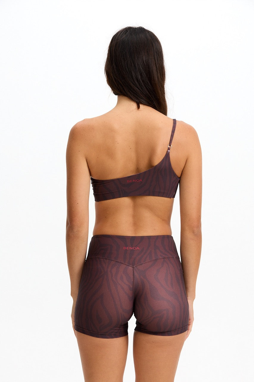 One Shoulder Sports Bra - Chocolate Zebra