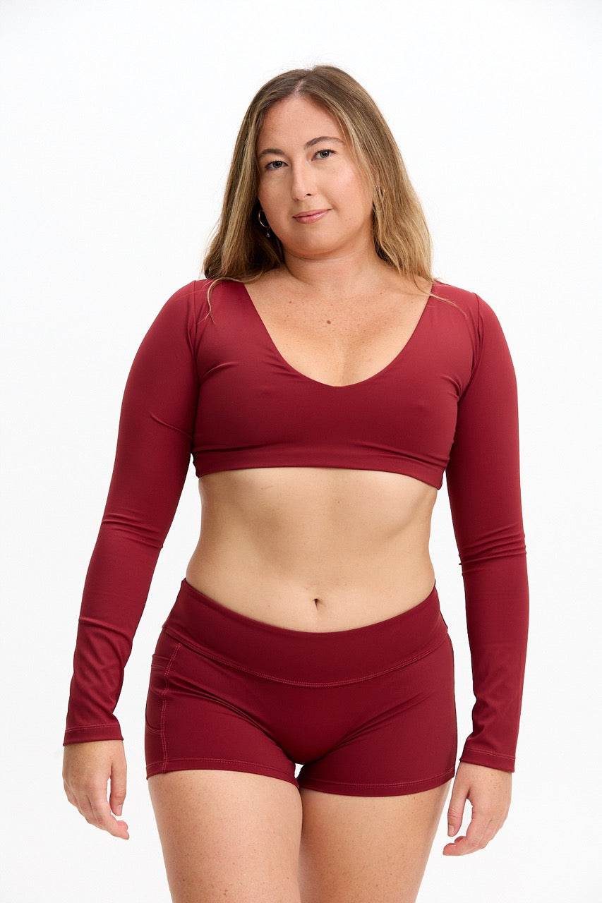 Long Sleeve Active Crop Top - Cherry