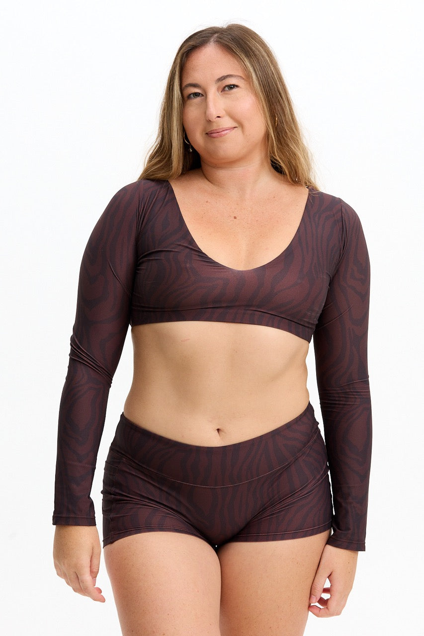 Long Sleeve Active Crop Top - Chocolate Zebra