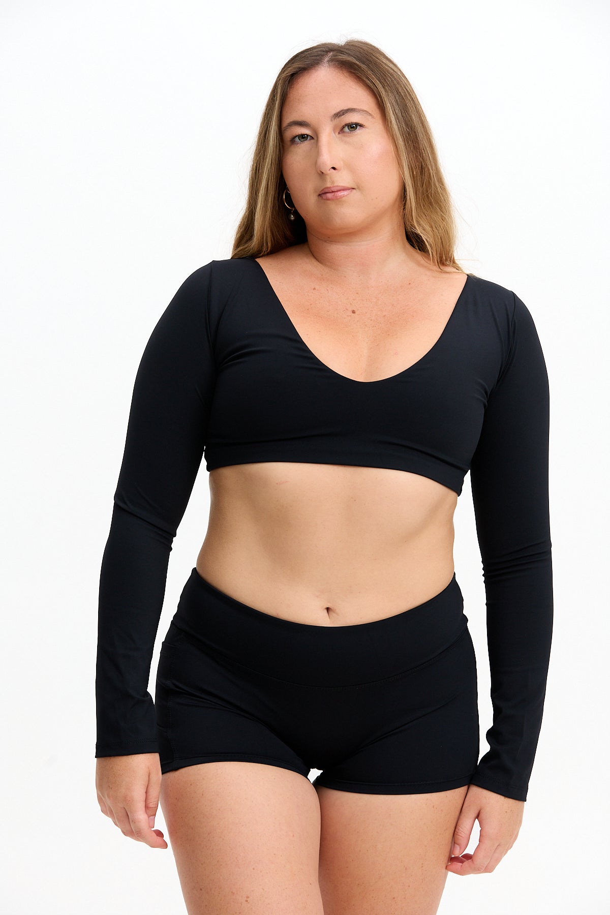 Long Sleeve Active Crop Top - Black